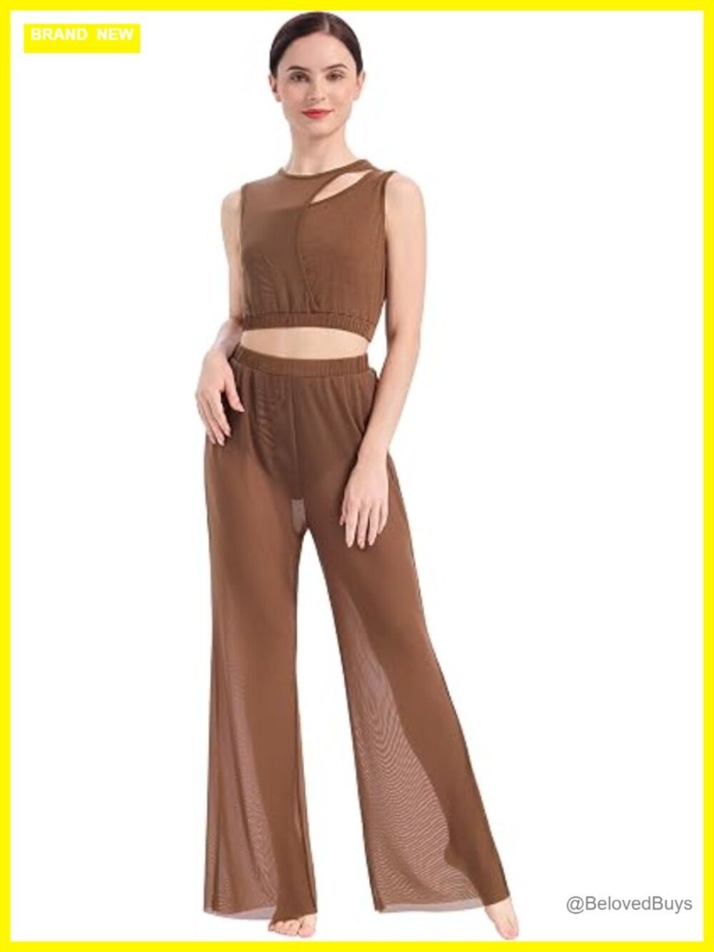 Lyrical Dance Dress Sleeveless Wrap Mesh Crop Top with Sheer Pants 2PCS